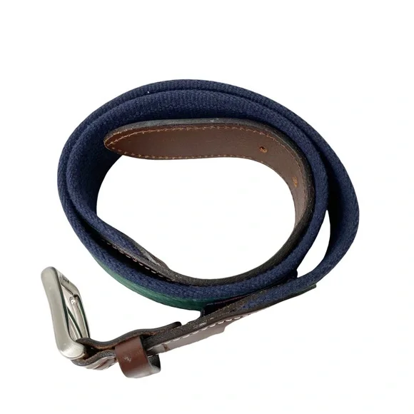 Vineyard Vines Belt Green Navy Blue Stripe Whale Emblem Preppy Academia Size 32 - Picture 4 of 9